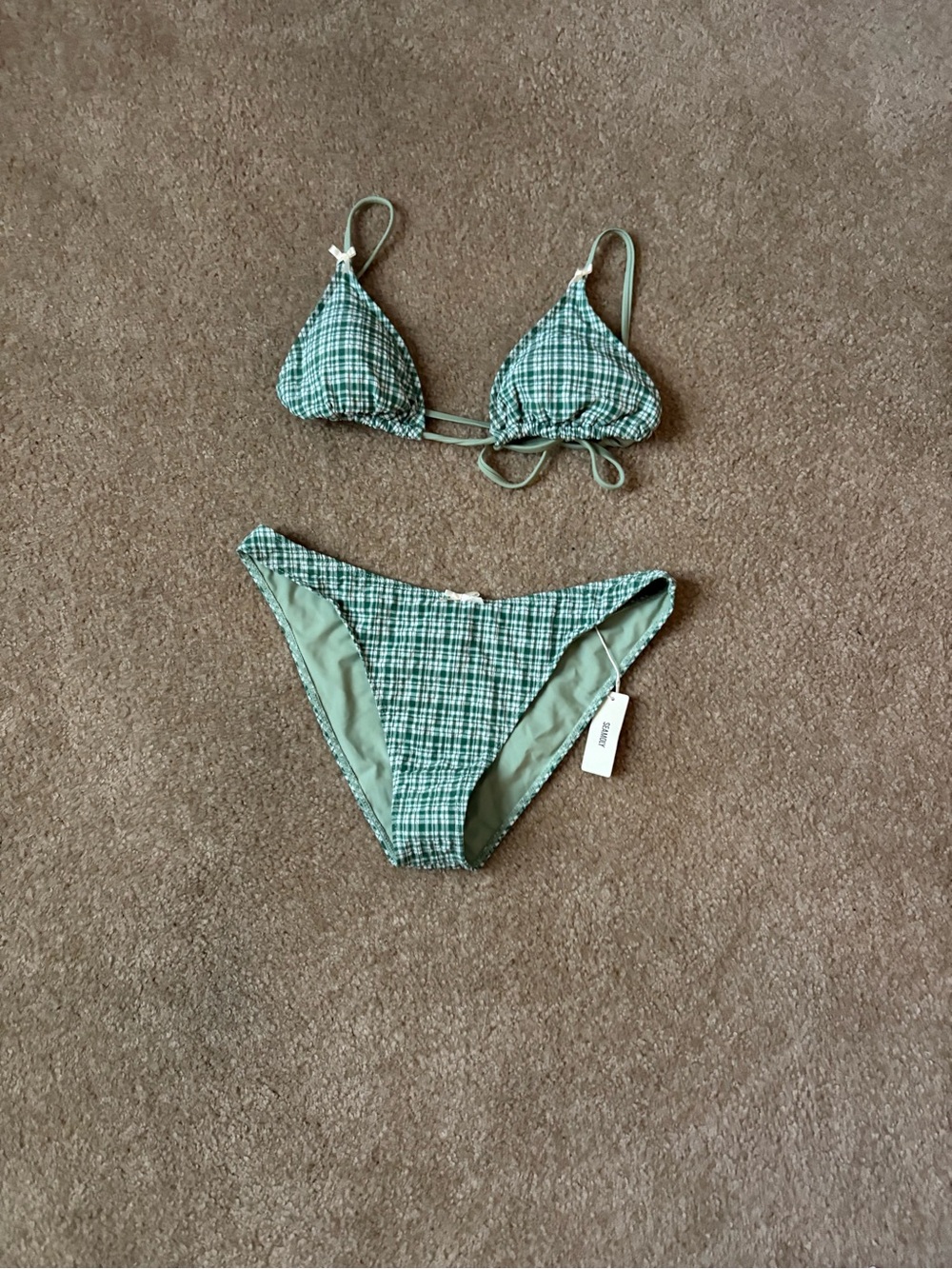 Seamolly Green Plaid Bikini Set - Triangle Top & Classic Bottom